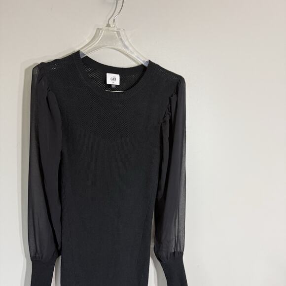 CAbi Duet Dress #4455 Size XS Black Bodycon Sheer Ballon Sleeves Stretchy New - Picture 6 of 9